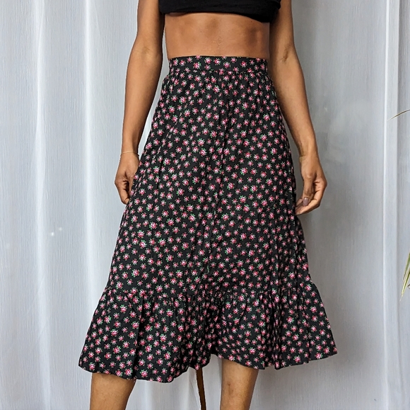 Vintage Midi Floral Boho Skirt // Parisian Find - Picture 1 of 5